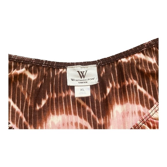 Worthington stretch flowy blouse/top geometrical ruched front bell short sleeves - Picture 8 of 13